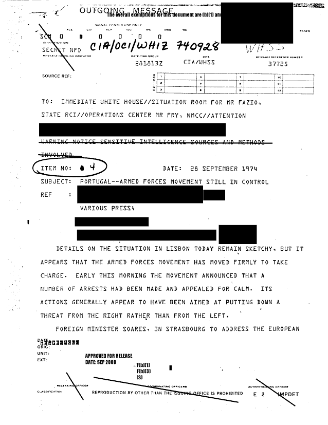 Relatórios CIA – 25 de Abril 1974