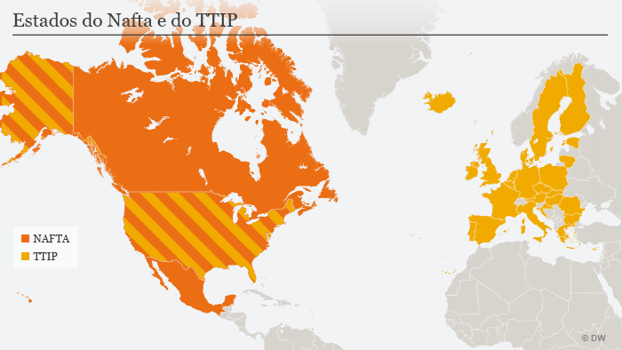 Mapa do TTIP e do Nafta
