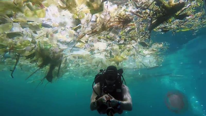 Mergulhador depara-se com mar de plástico perto de Bali
